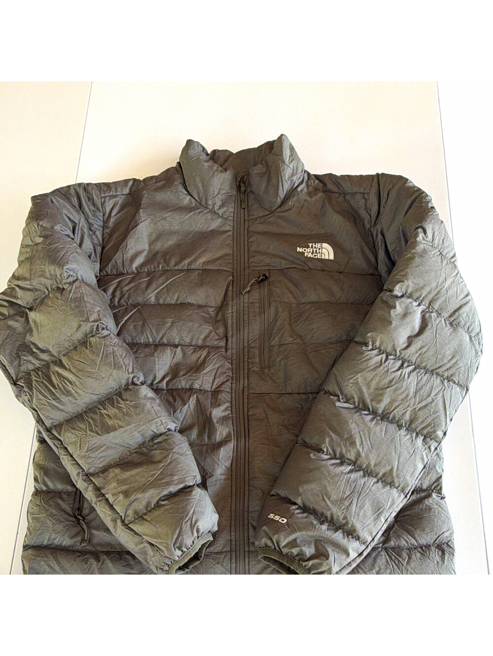 The North Face Men's Gray Solid Down Puffer Stand-Up Full Zip Pockets Size M